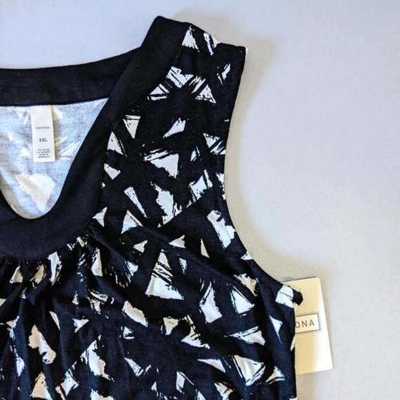 Merona Abstract Geometric Print Sleeveless Top, Black / Off-white, XXL - Picture 4 of 6